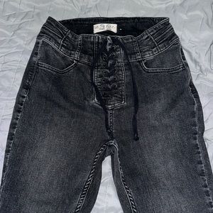 Black Lace up skinny jeans
